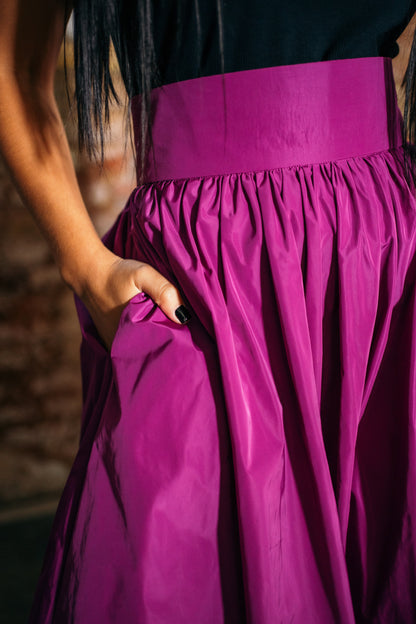 Fancy memory fabric magenta skirt with pockets