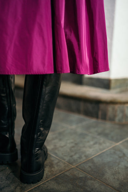 Fancy memory fabric magenta skirt with pockets