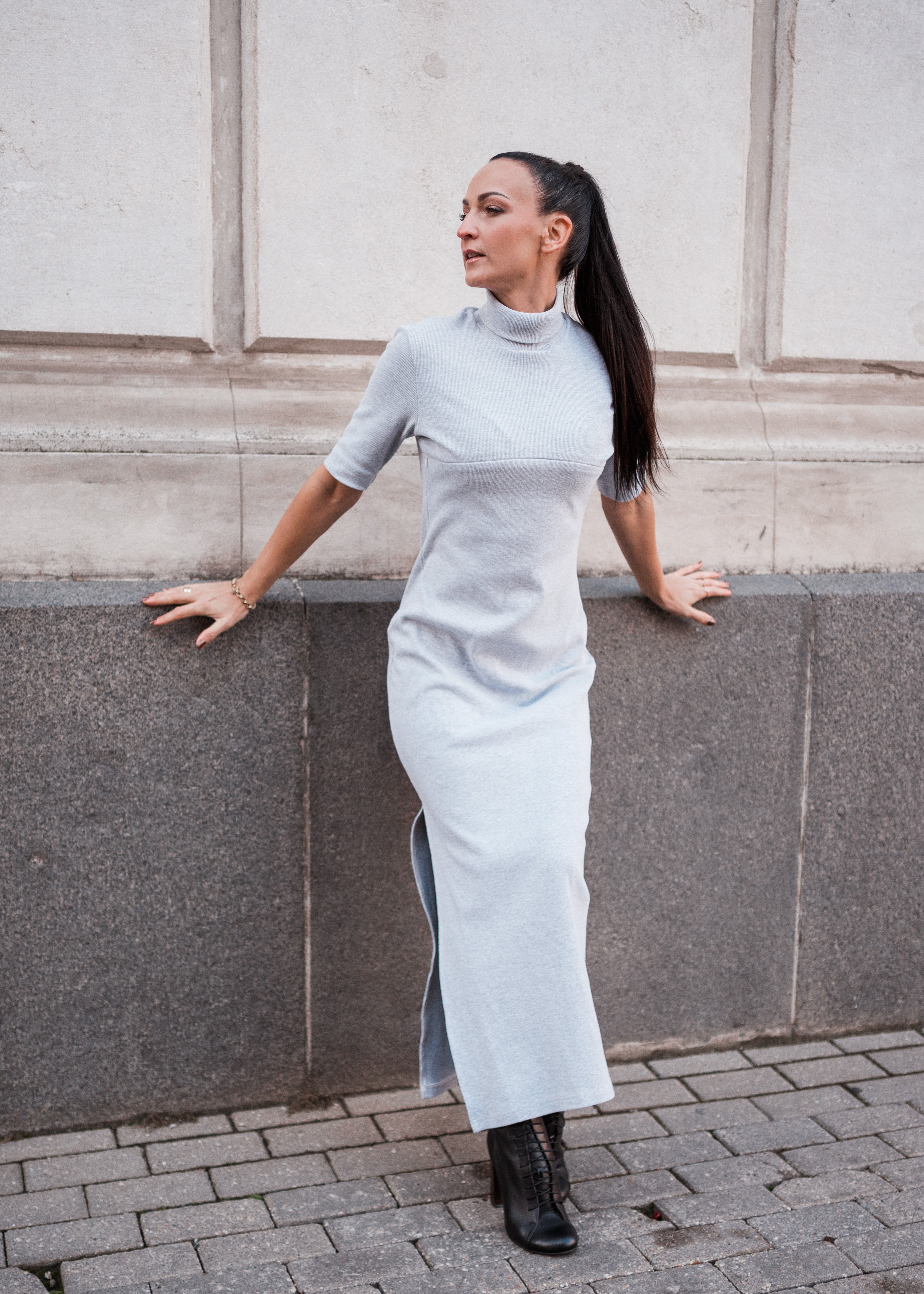 Mini Turtleneck Cocktail Dress | Elegant Short Dress with Pockets Albertina butik Mini Turtleneck Cocktail Dress | Elegant Short Dress with Pockets Albertina butik