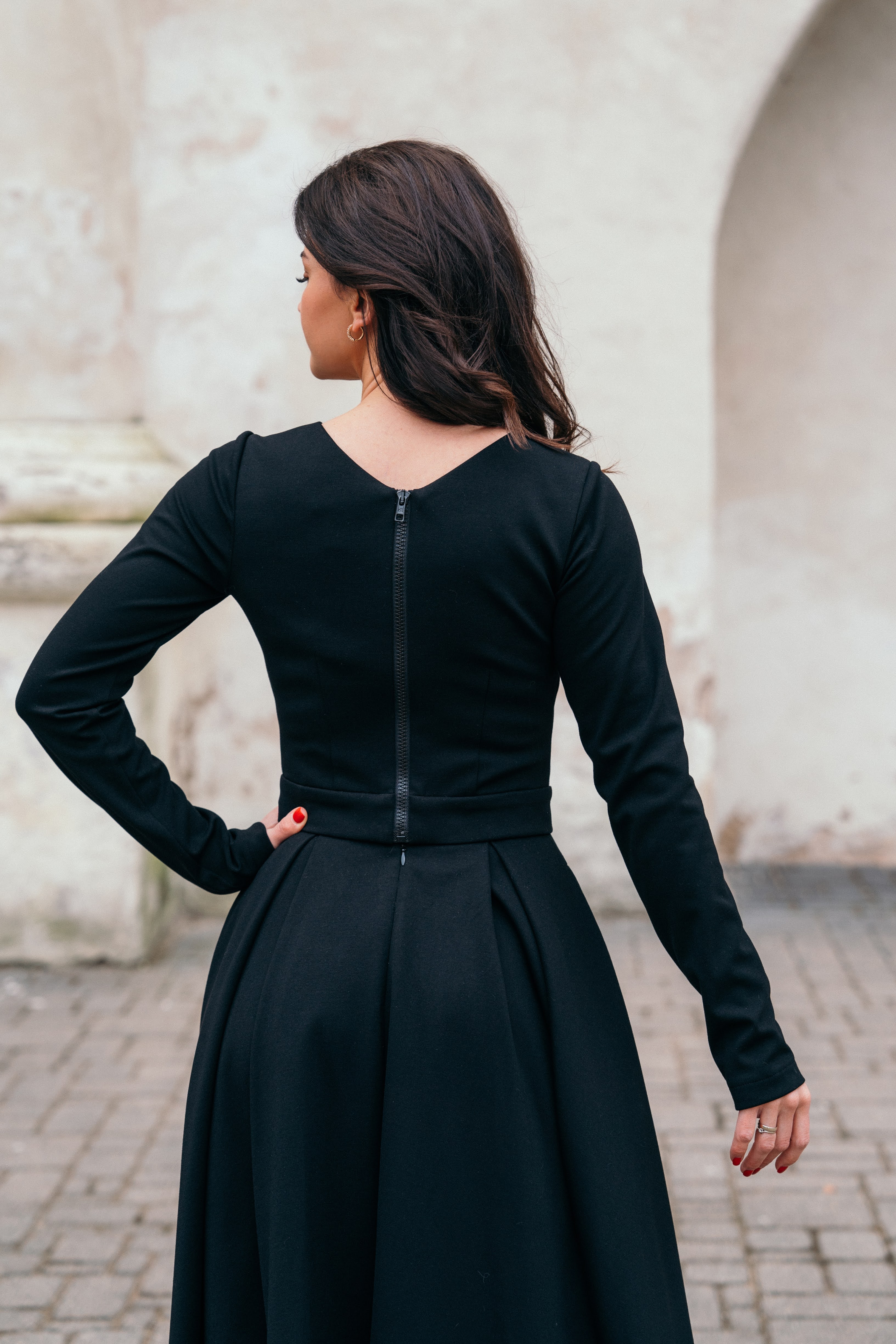 Long sleeve sale black flowy dress