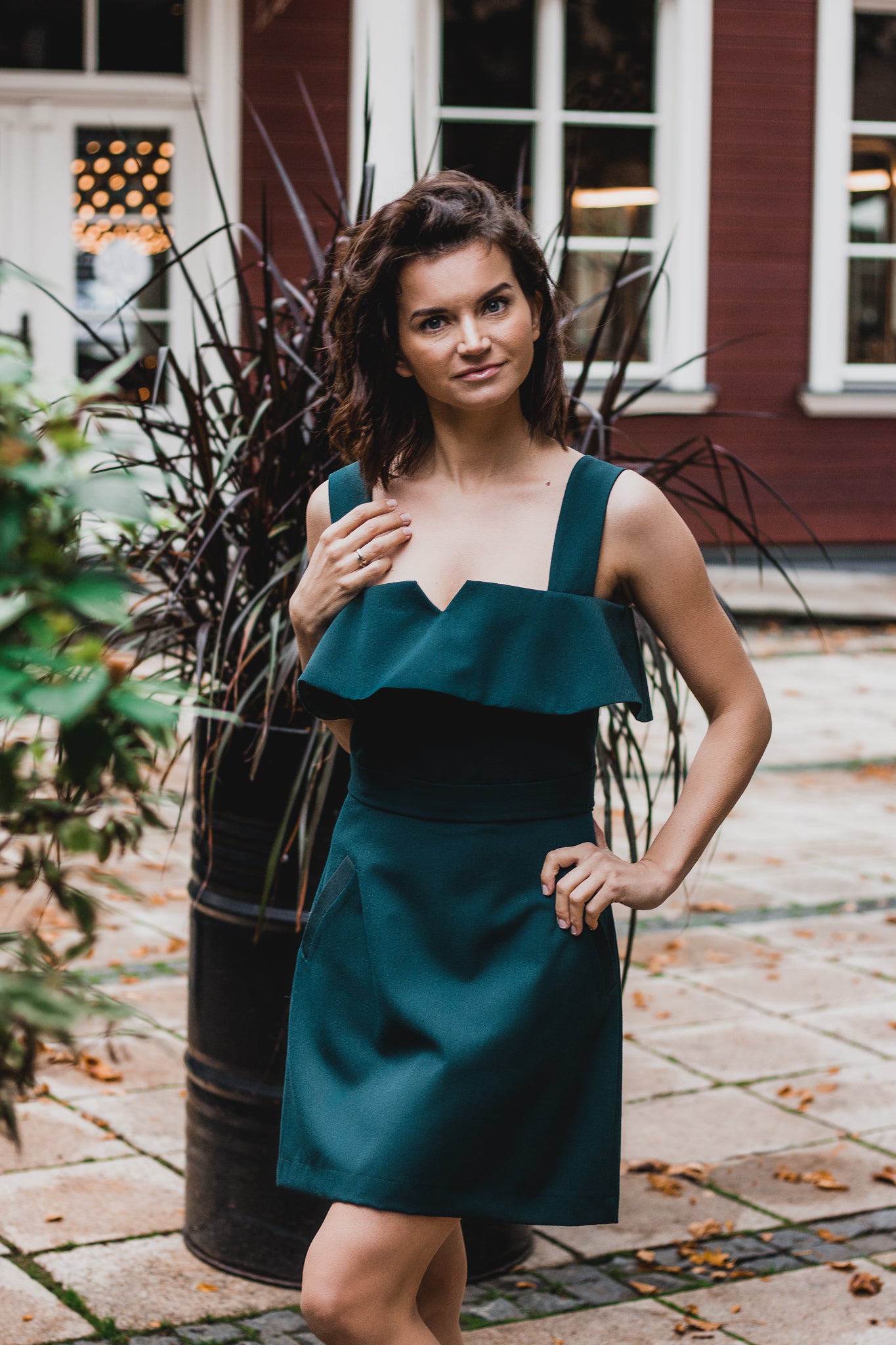 Emerald green store two piece dress