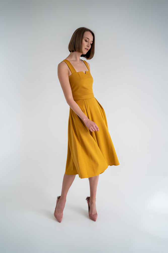 Mustard yellow A lined skirt with pockets Albertina butik