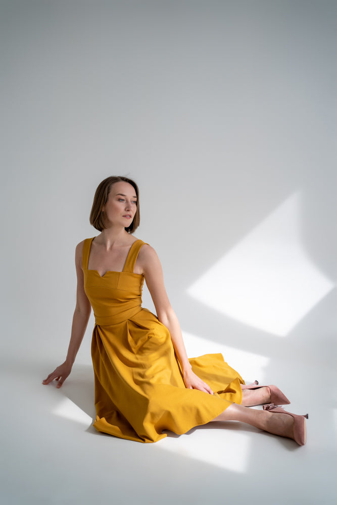Mustard yellow two piece Roxane dress – Albertina butik
